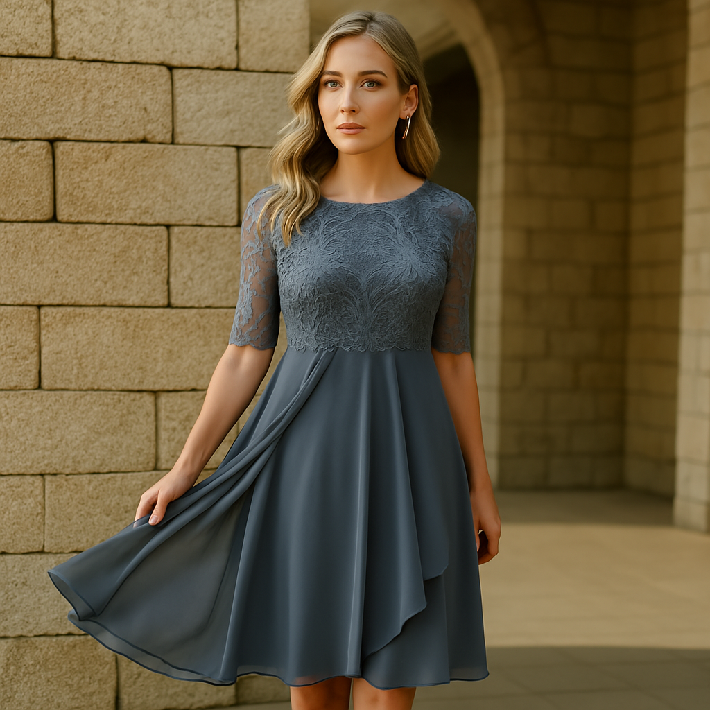 Elegant Dress With Half Sleeves For Evening Parties