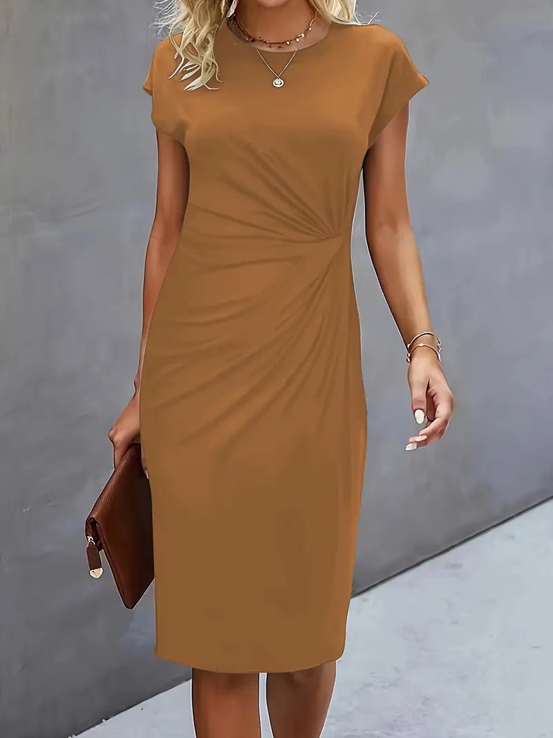 Timeless Women's Midi Dress With Round Neck And Flattering Silhouette