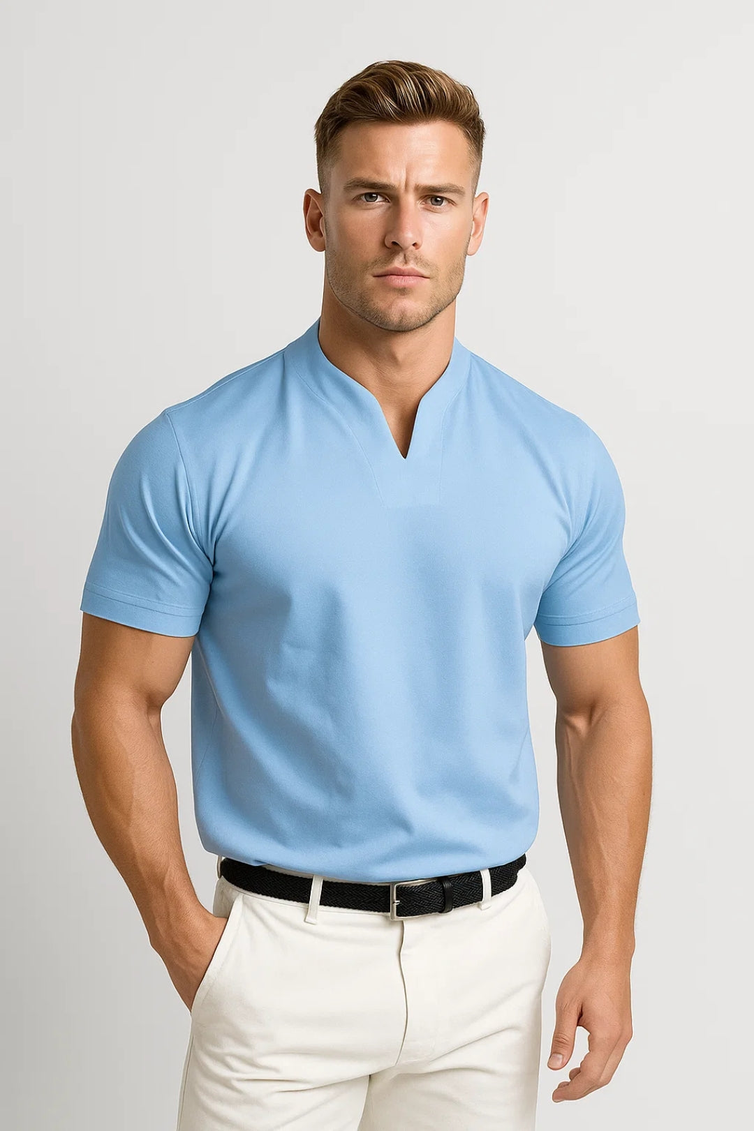 Men's Slim Fit Cotton Split Collar Shirt Suitable for Everyday Use