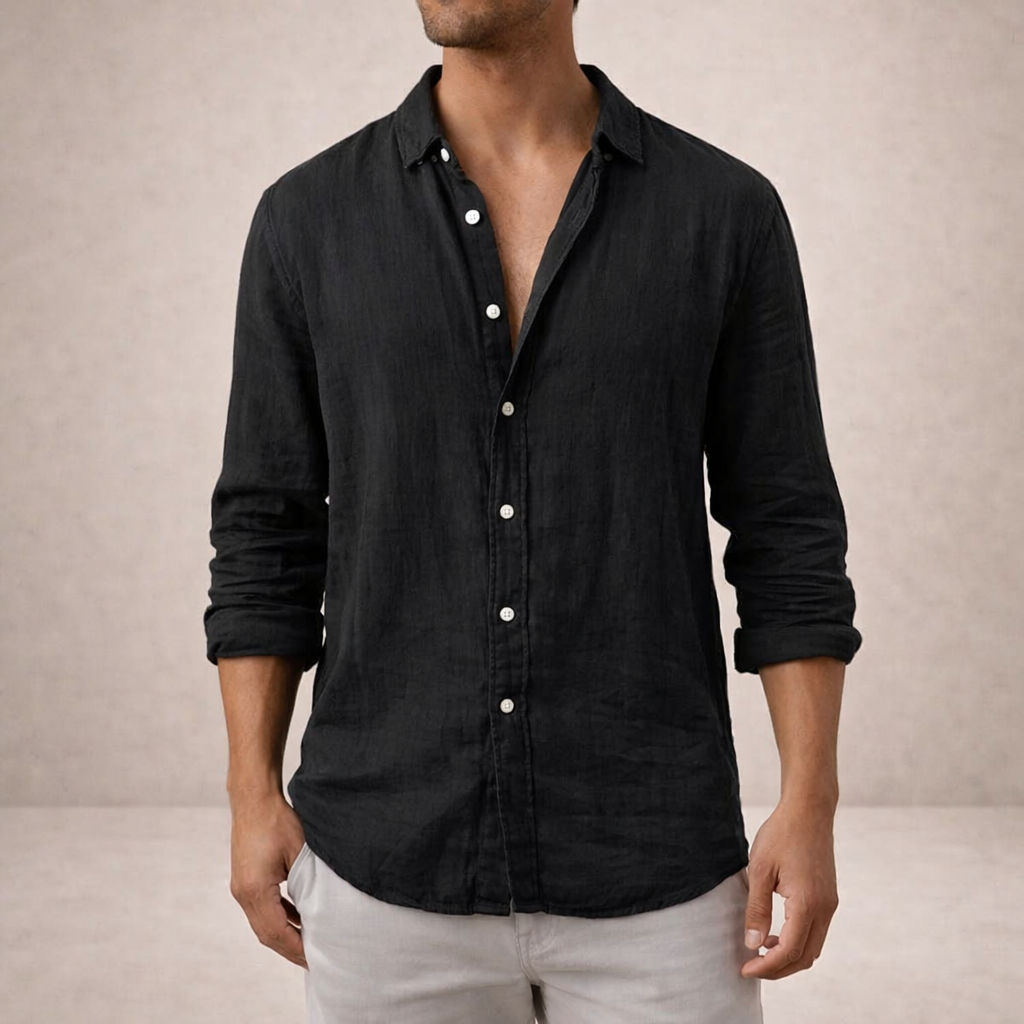 Linen shirt Men Regular Fit Airy fabric Open collar Long sleeves