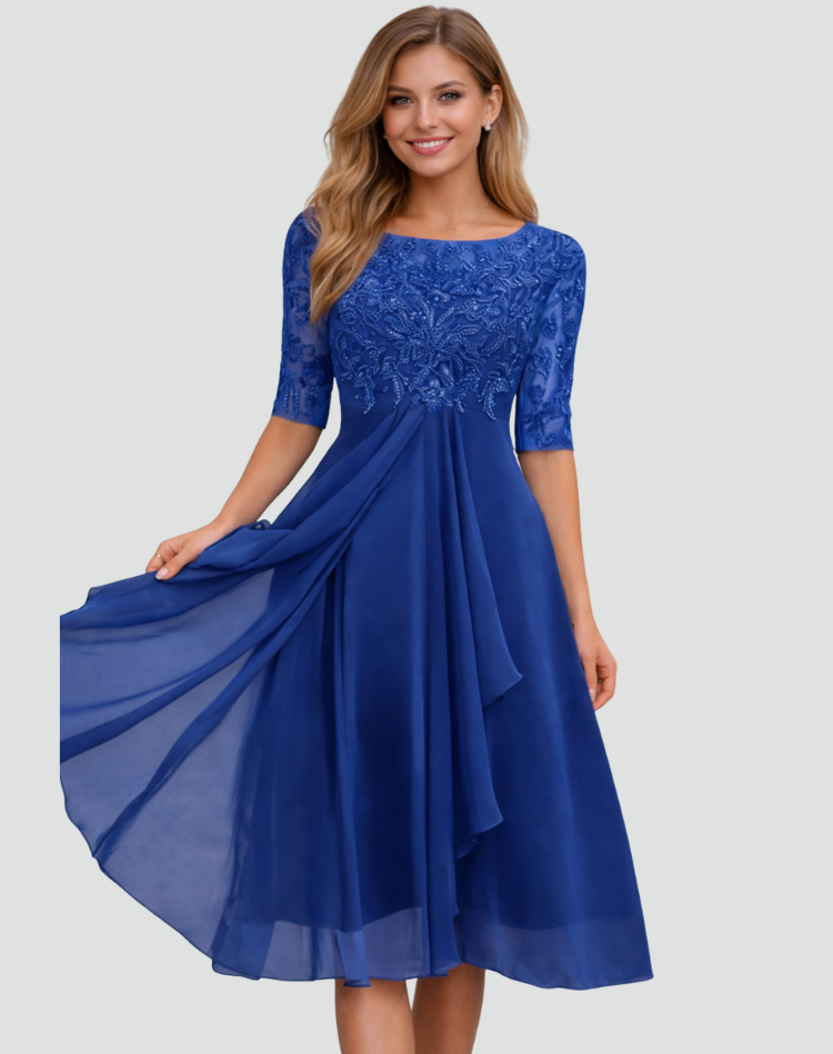 Midi party dress Women's Regular Fit Lace Three-Quarter Sleeve
