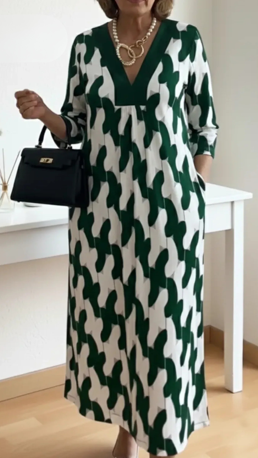 Elegant V-Neck 3/4 Sleeve Maxi Dress For Women
