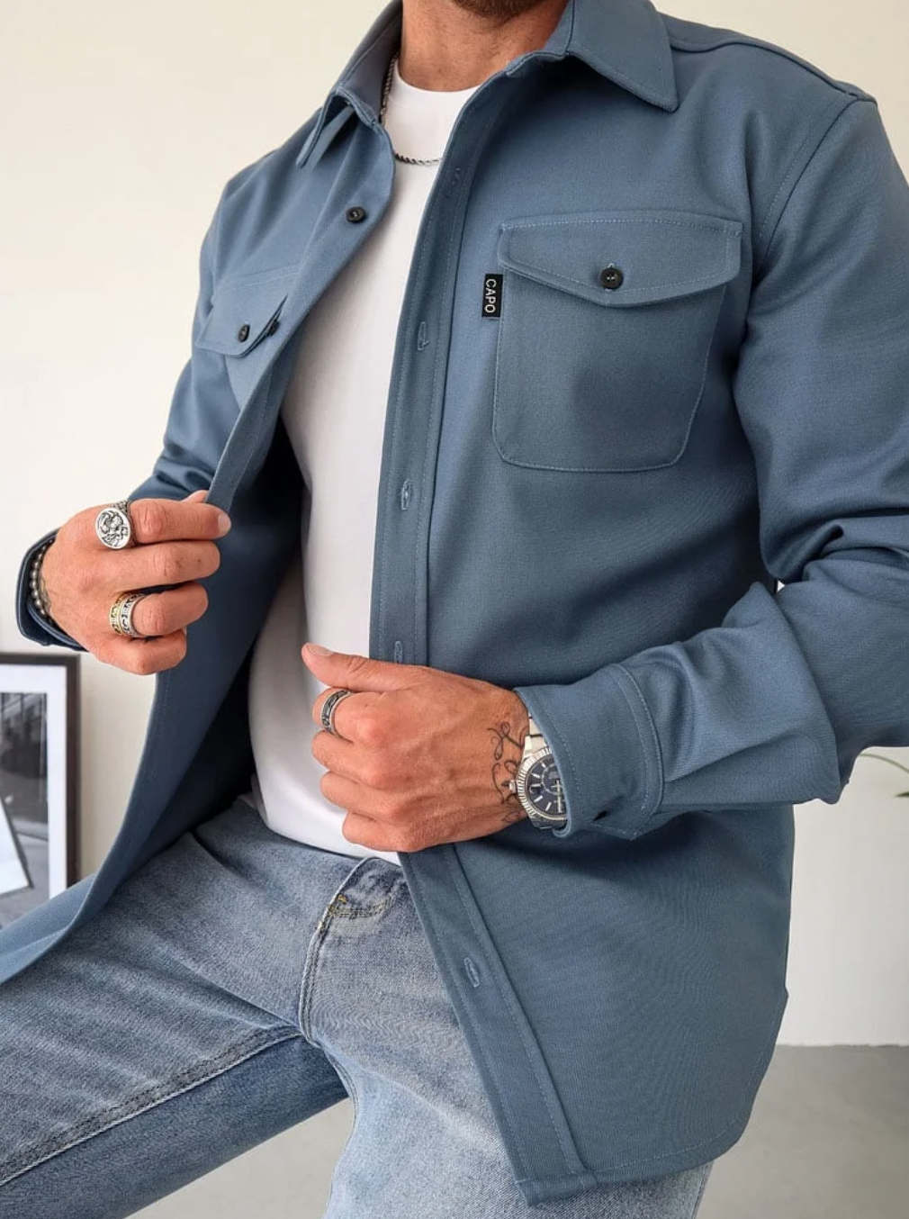 Casual Men's Shirt Jacket With Button Closure And Chest Pockets