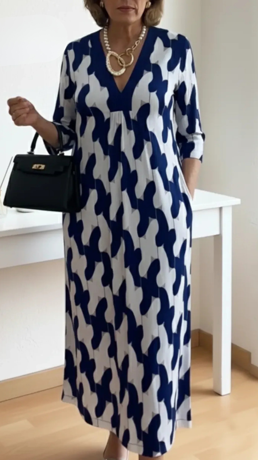 Elegant V-Neck 3/4 Sleeve Maxi Dress For Women