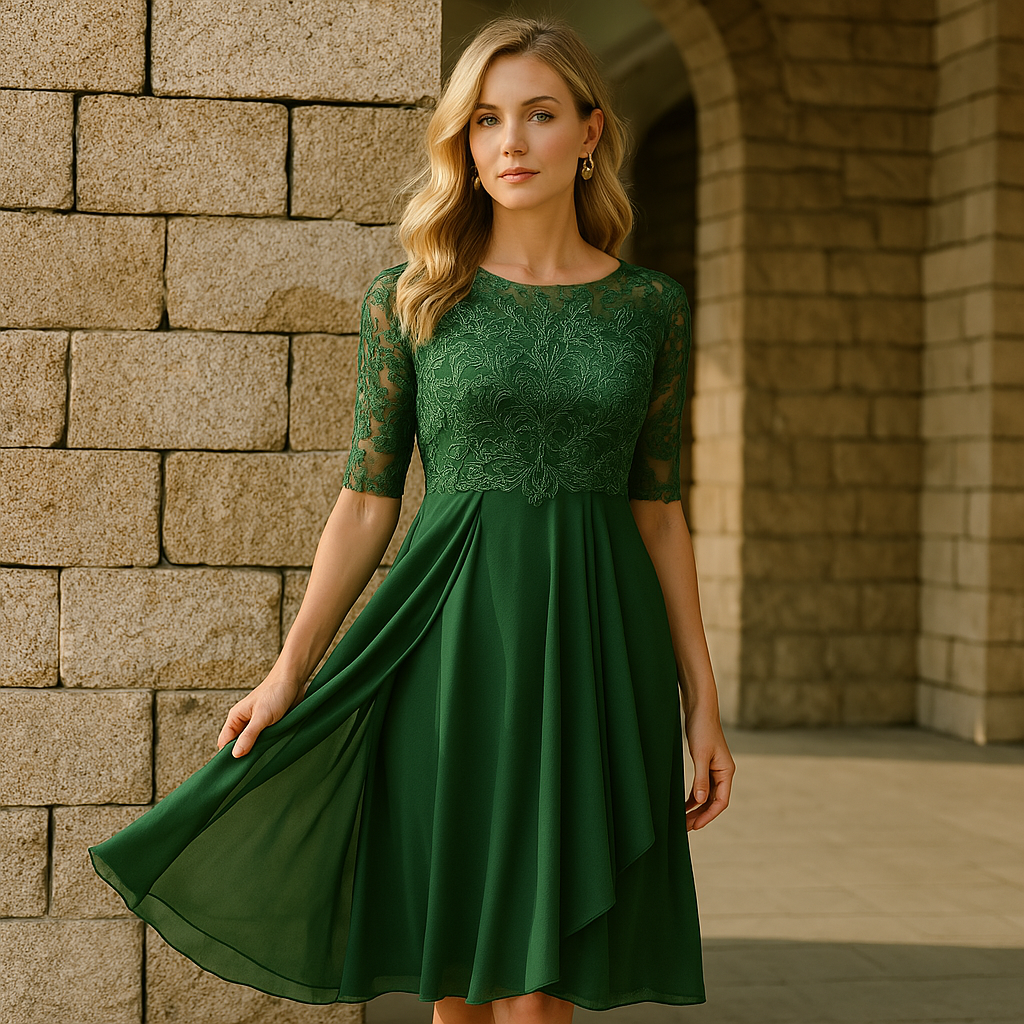 Elegant Dress With Half Sleeves For Evening Parties