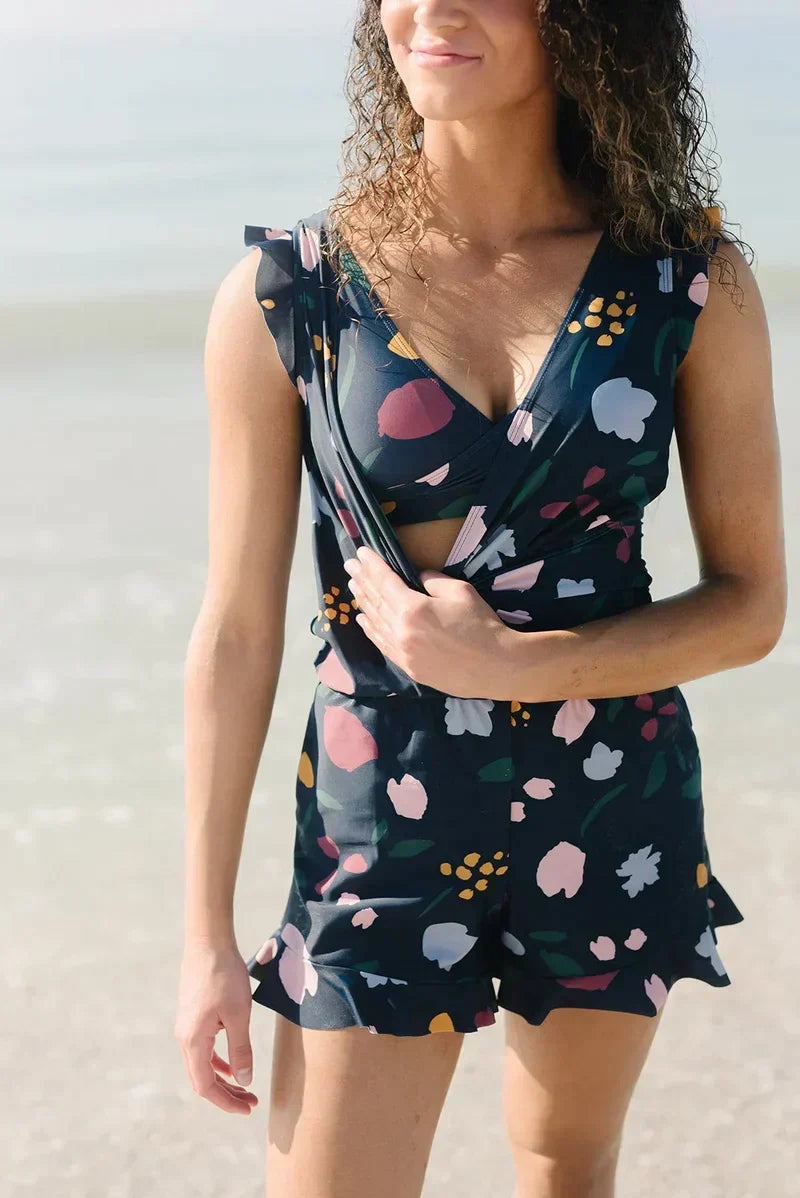 Women's Summer Tankini Set with Ruffles and V-neck