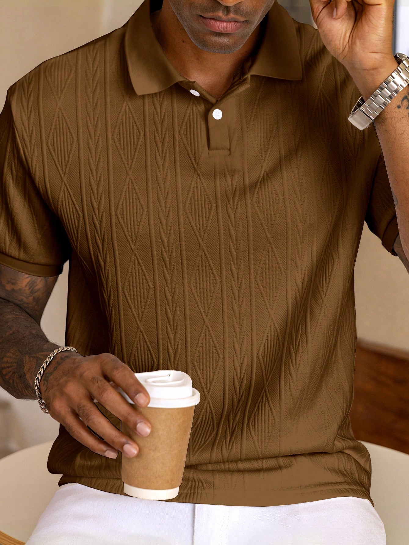 Men's Short Sleeve Polo Shirt With Button Details