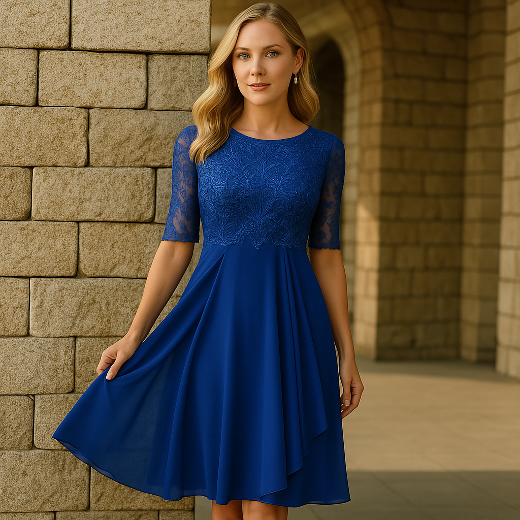 Elegant Dress With Half Sleeves For Evening Parties