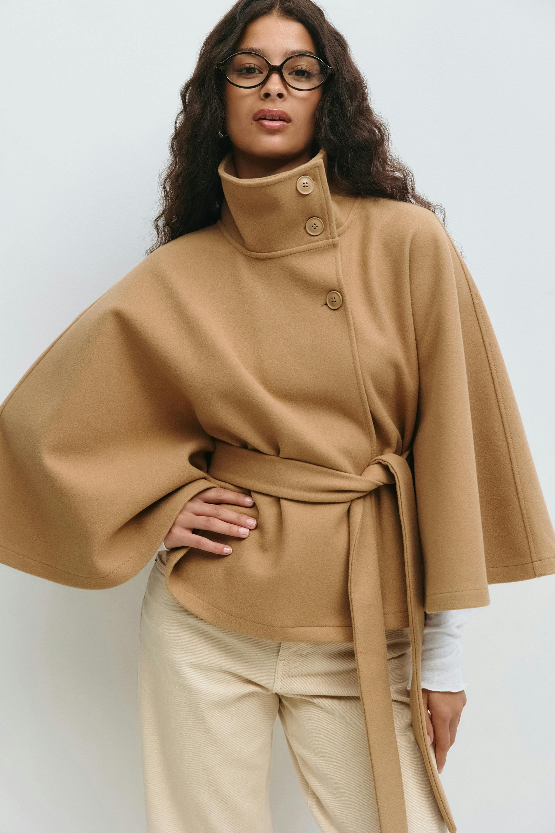 Cape Ladies Regular Fit High Collar Tie Belt Winter