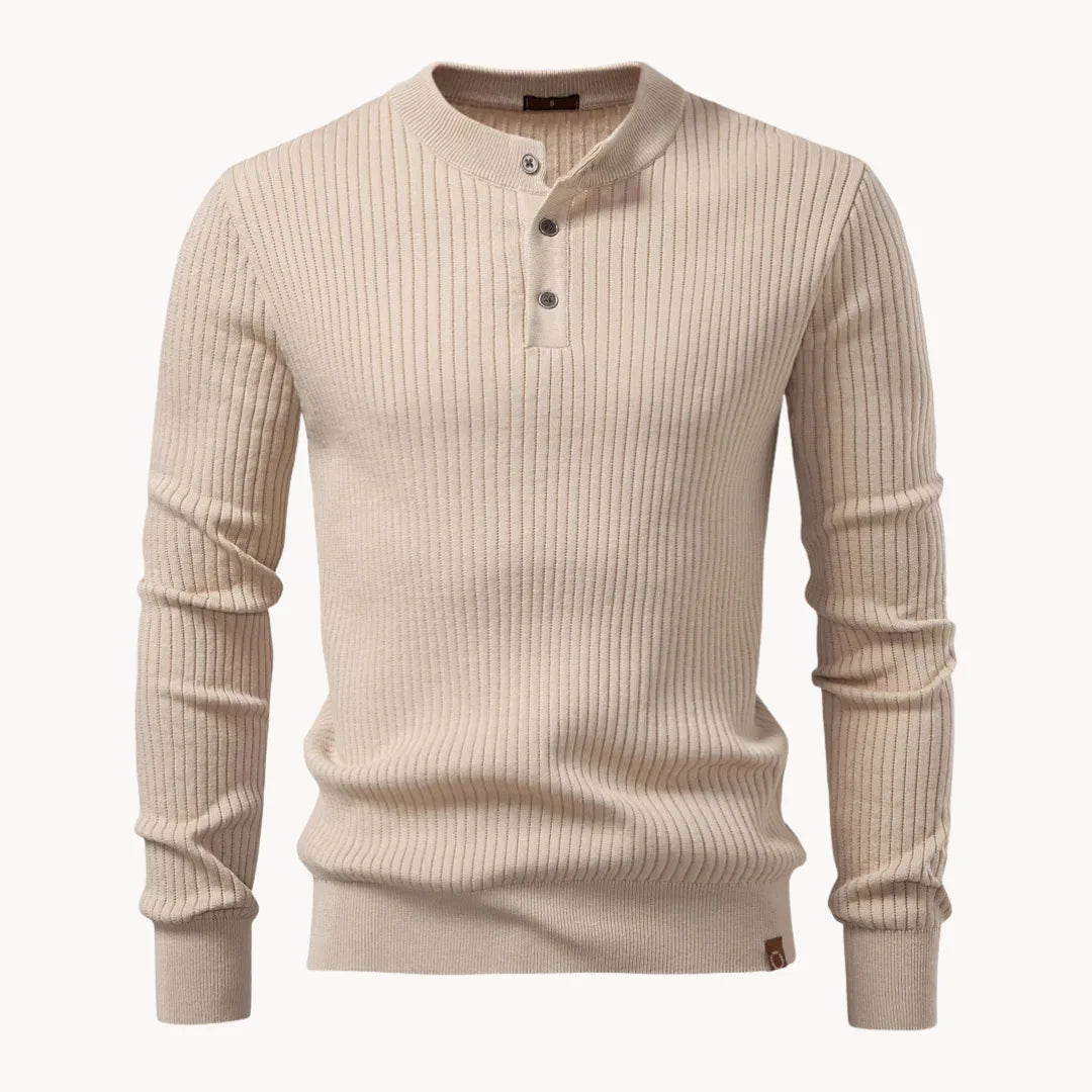 Men's Round Neck Sweater with Button Placket for Daily Use