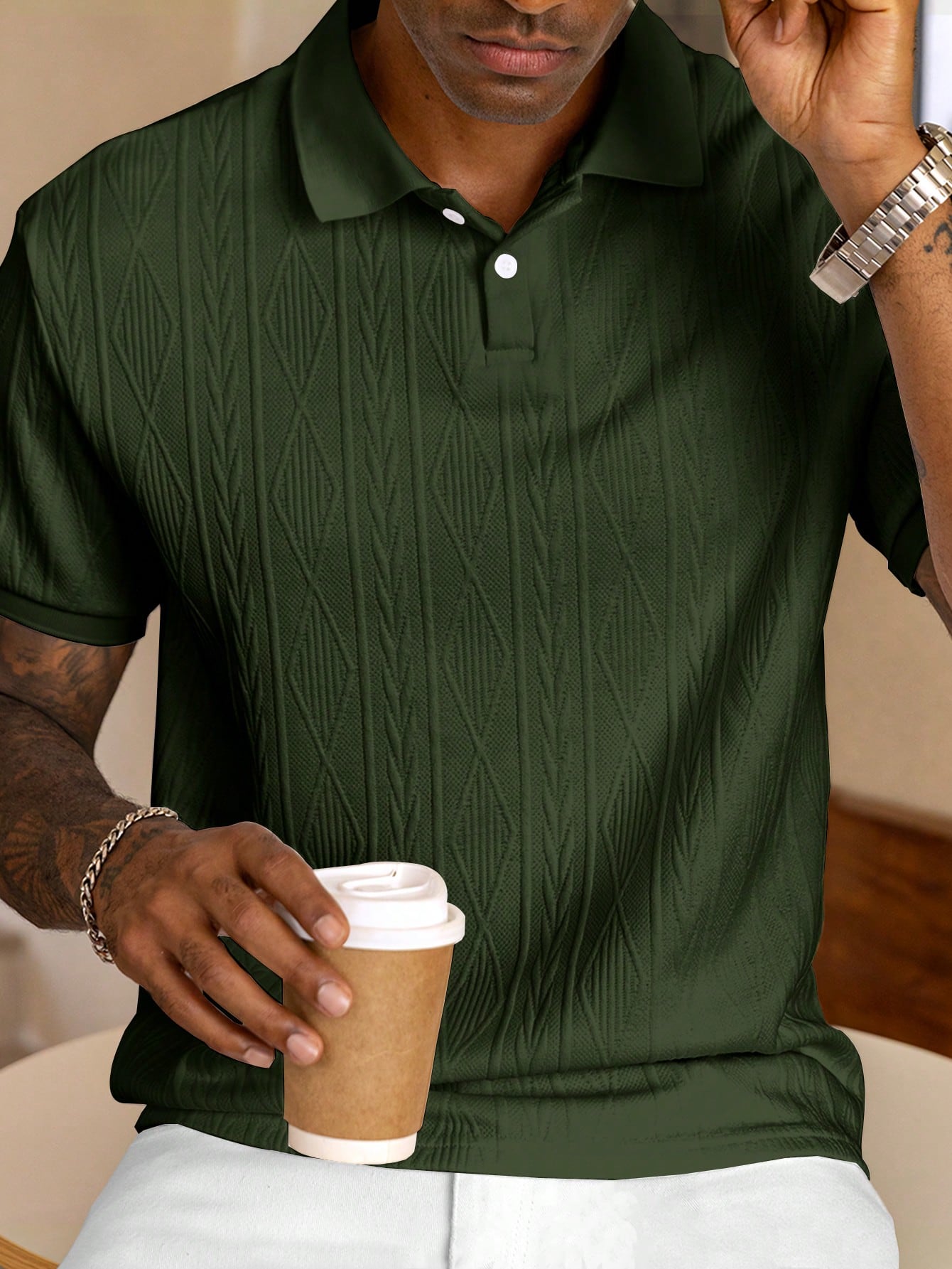 Men's Short Sleeve Polo Shirt With Button Details