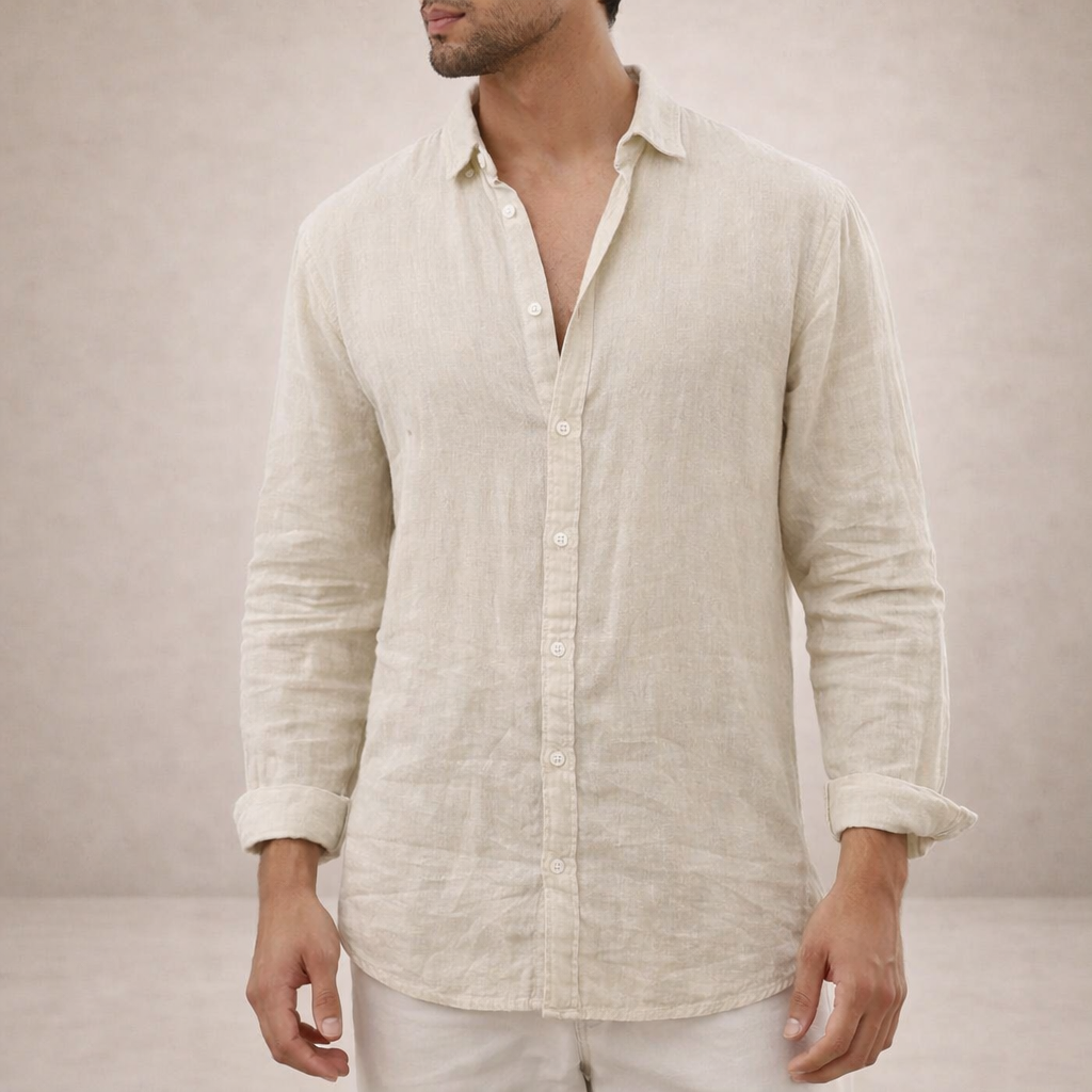 Linen shirt Men Regular Fit Airy fabric Open collar Long sleeves