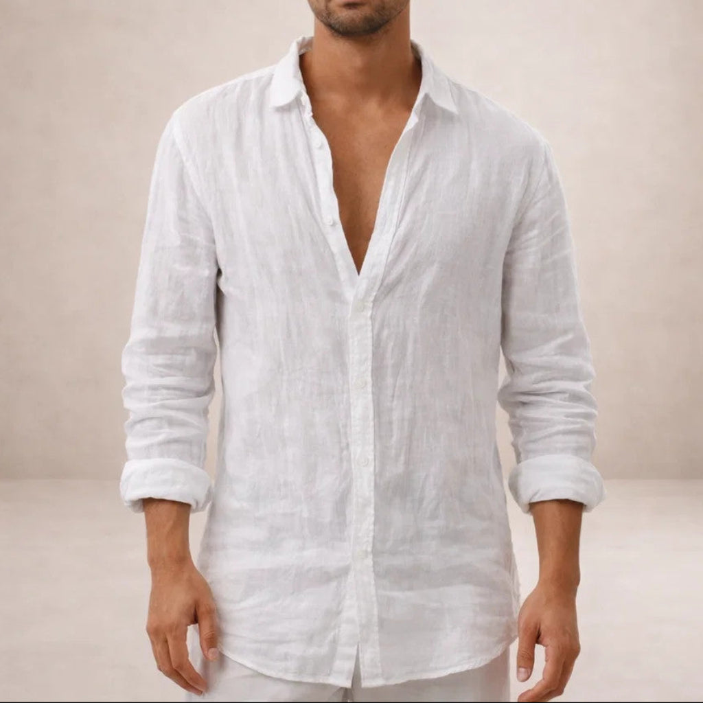 Linen shirt Men Regular Fit Airy fabric Open collar Long sleeves