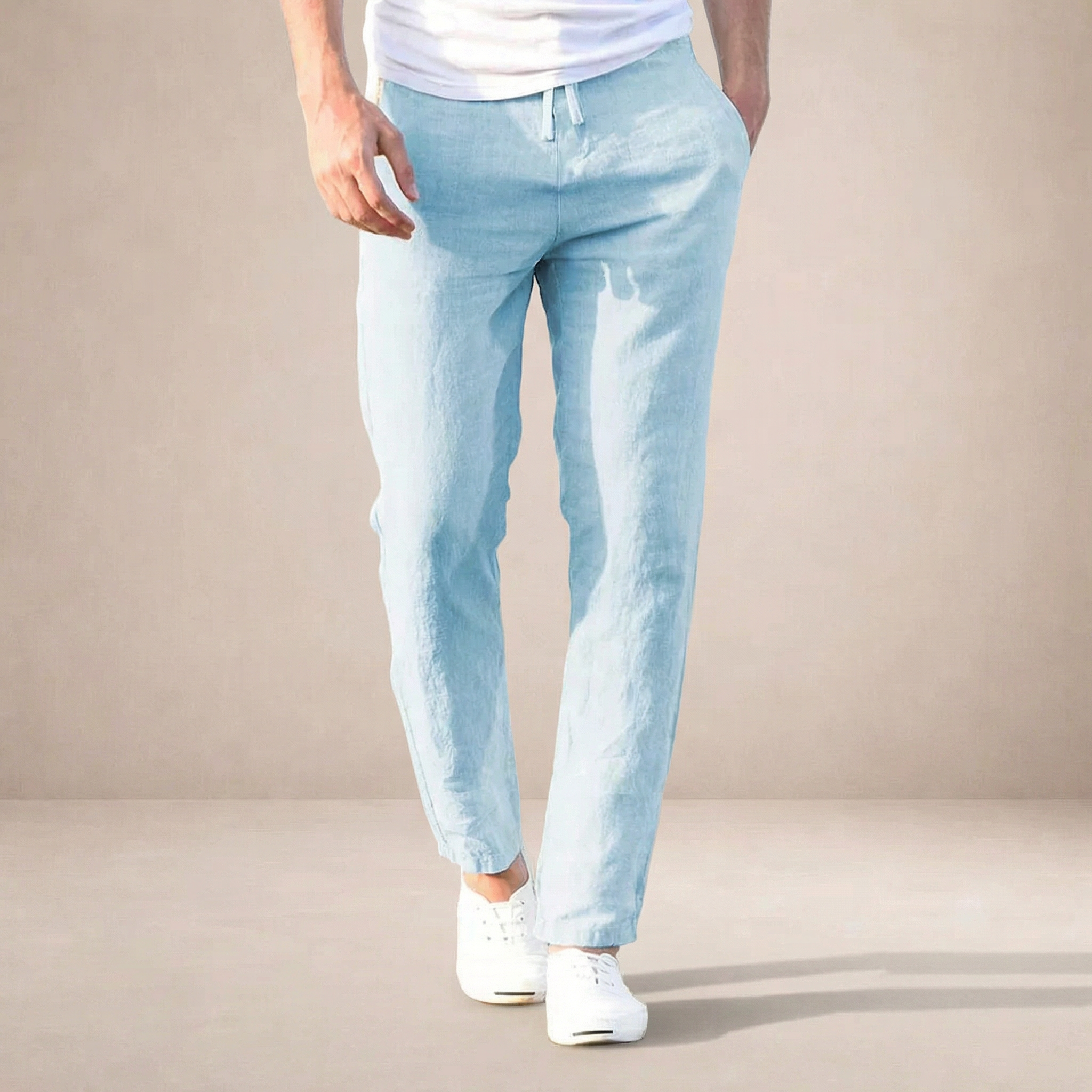 Men's Linen Summer Trousers Regular Fit Breathable fabric Elasticated waist