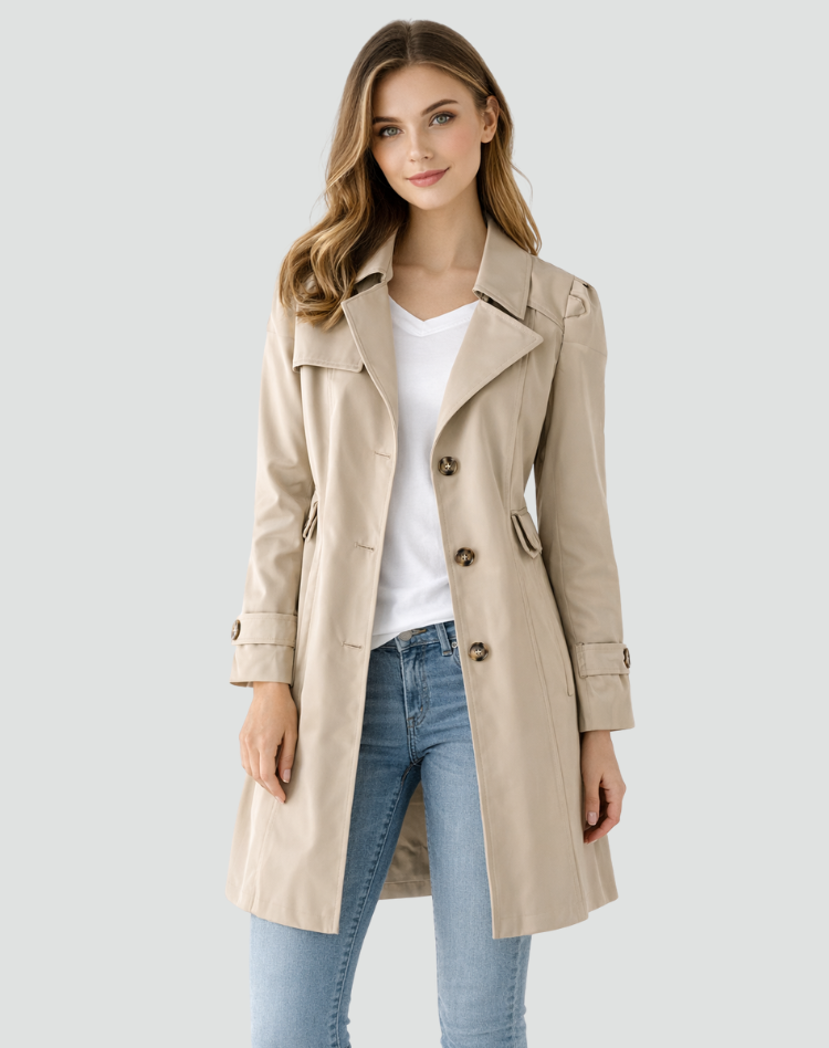 Women's Trench Coat Slim Fit Lightweight Classic Lapel Collar