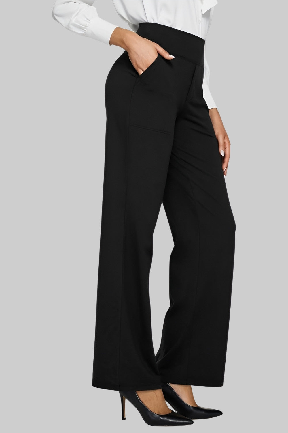 High-Waisted Women's Straight-Leg Trousers with Pockets