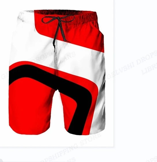 Men's Summer Swim Trunks With Drawstring And Graphic Design