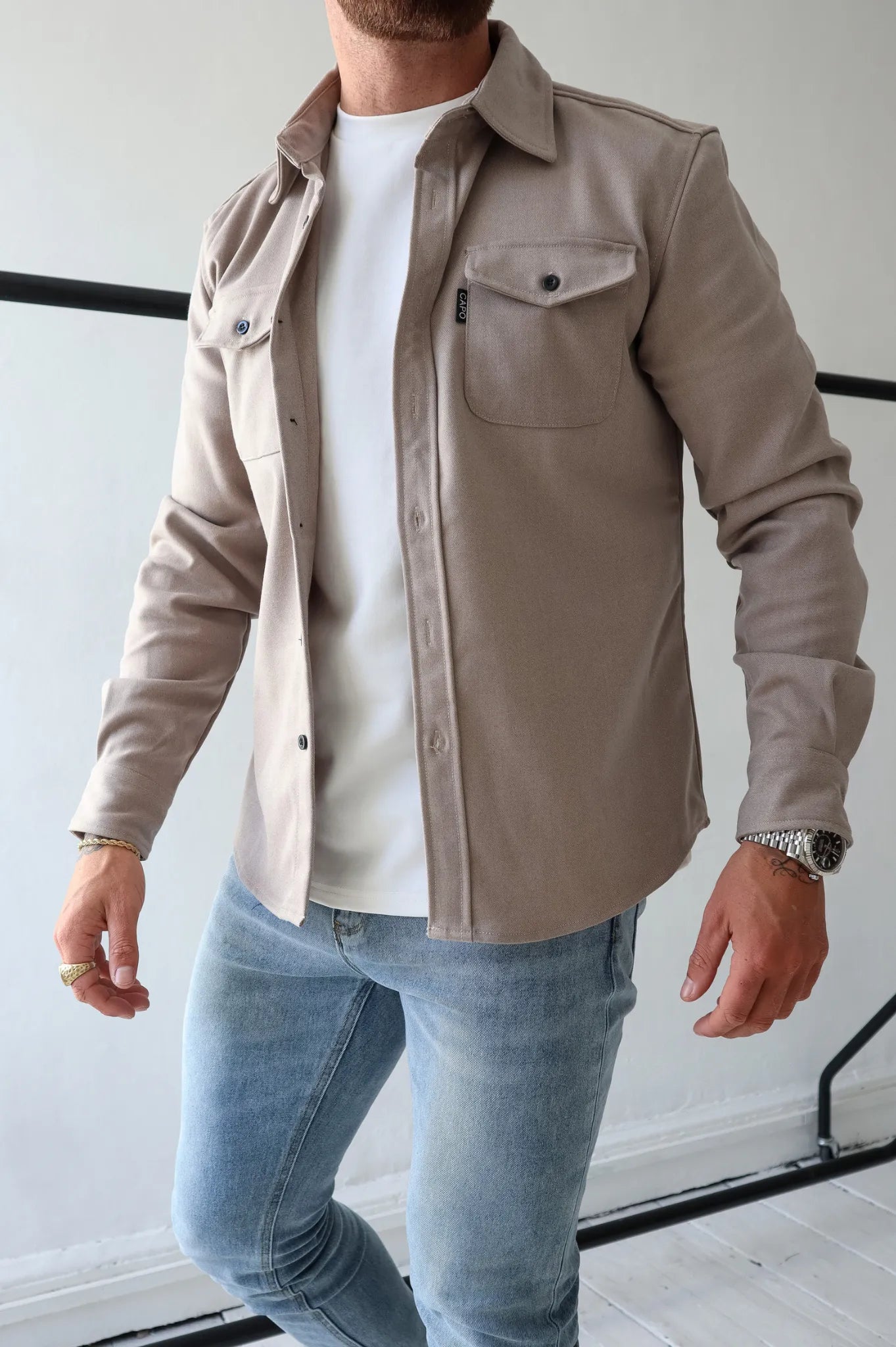 Men Overshirt Jacket Chest Pockets Spring Autumn Casual Lightweight