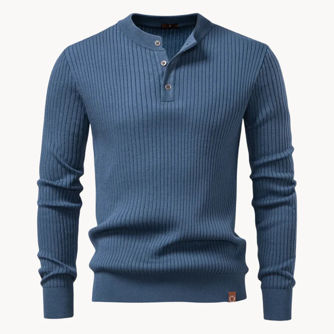 Men's Round Neck Sweater with Button Placket for Daily Use