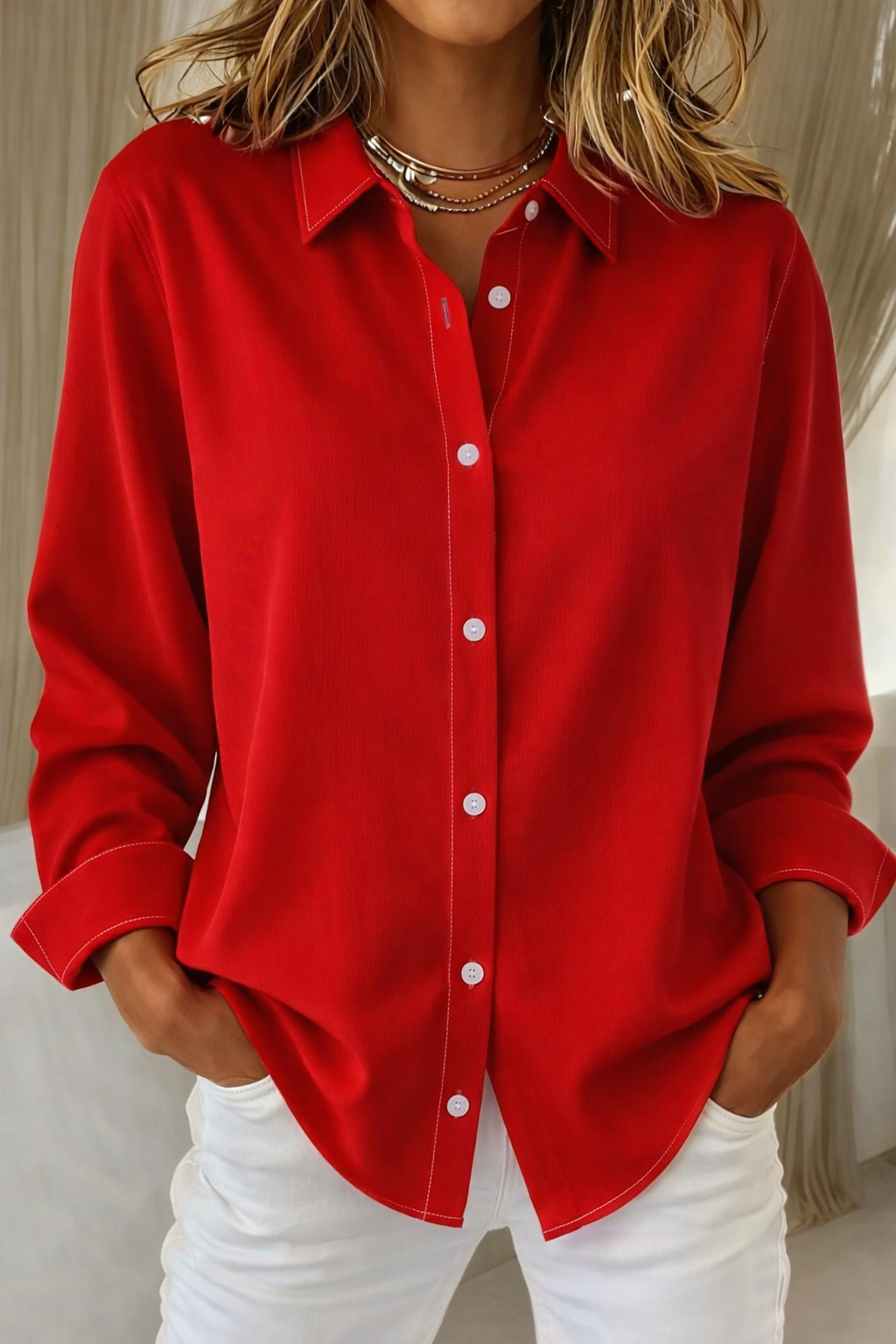 Women's Loose Fit Button Down Casual Summer Blouse