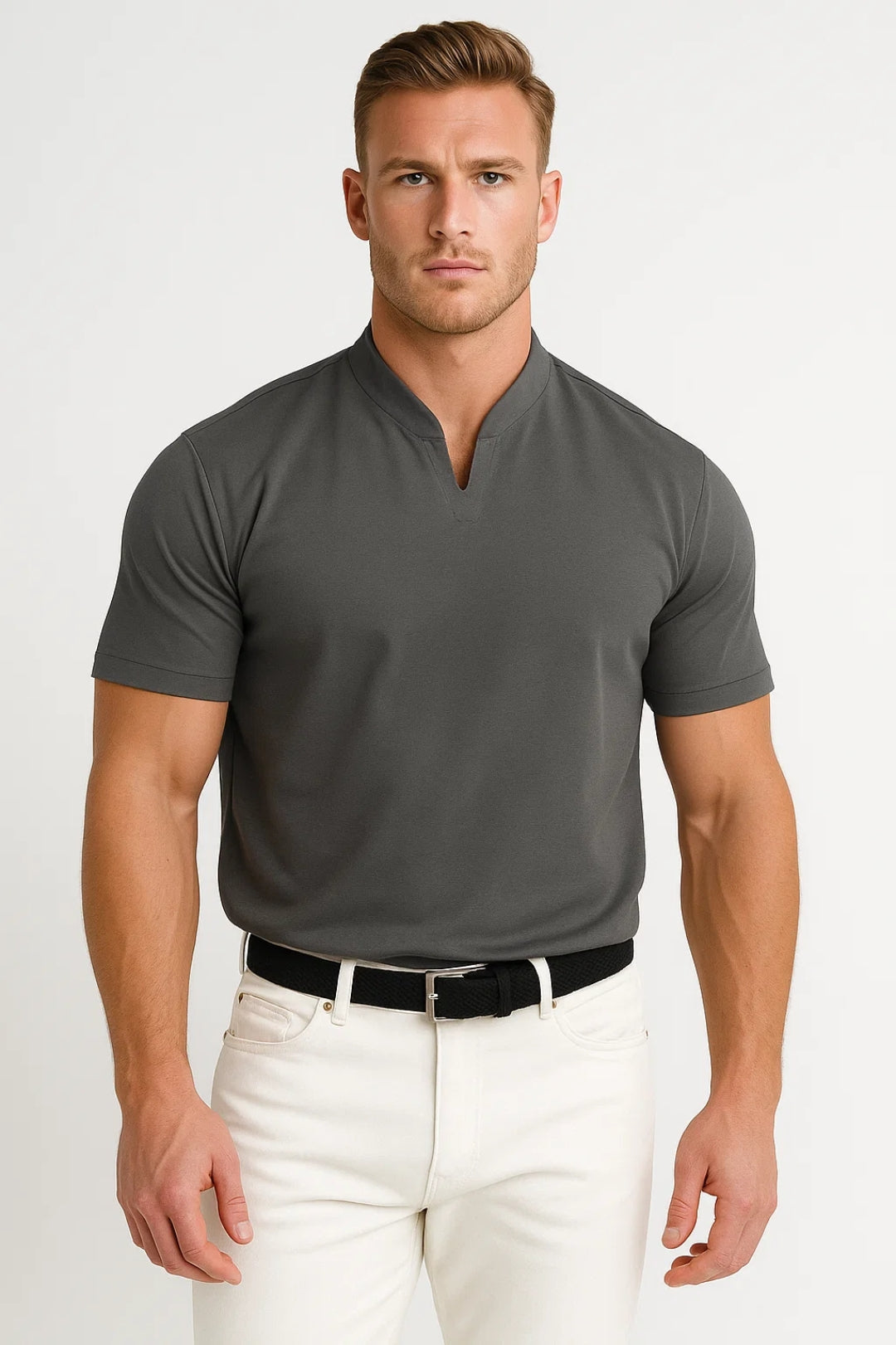 Men's Slim Fit Cotton Split Collar Shirt Suitable for Everyday Use