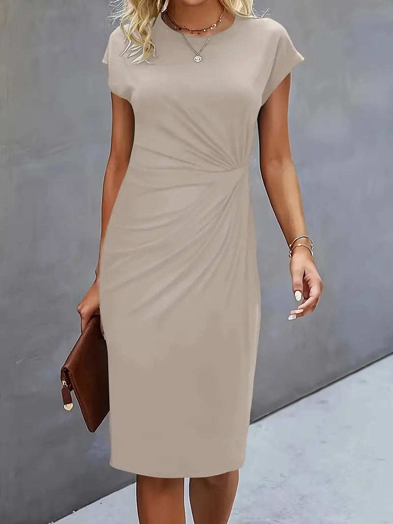 Timeless Women's Midi Dress With Round Neck And Flattering Silhouette