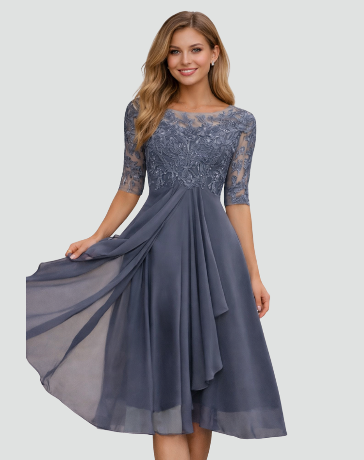 Midi party dress Women's Regular Fit Lace Three-Quarter Sleeve