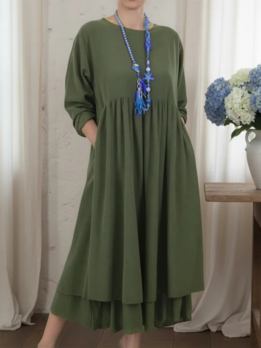Women's Elegant Loose Fit Long Sleeve Midi Dress