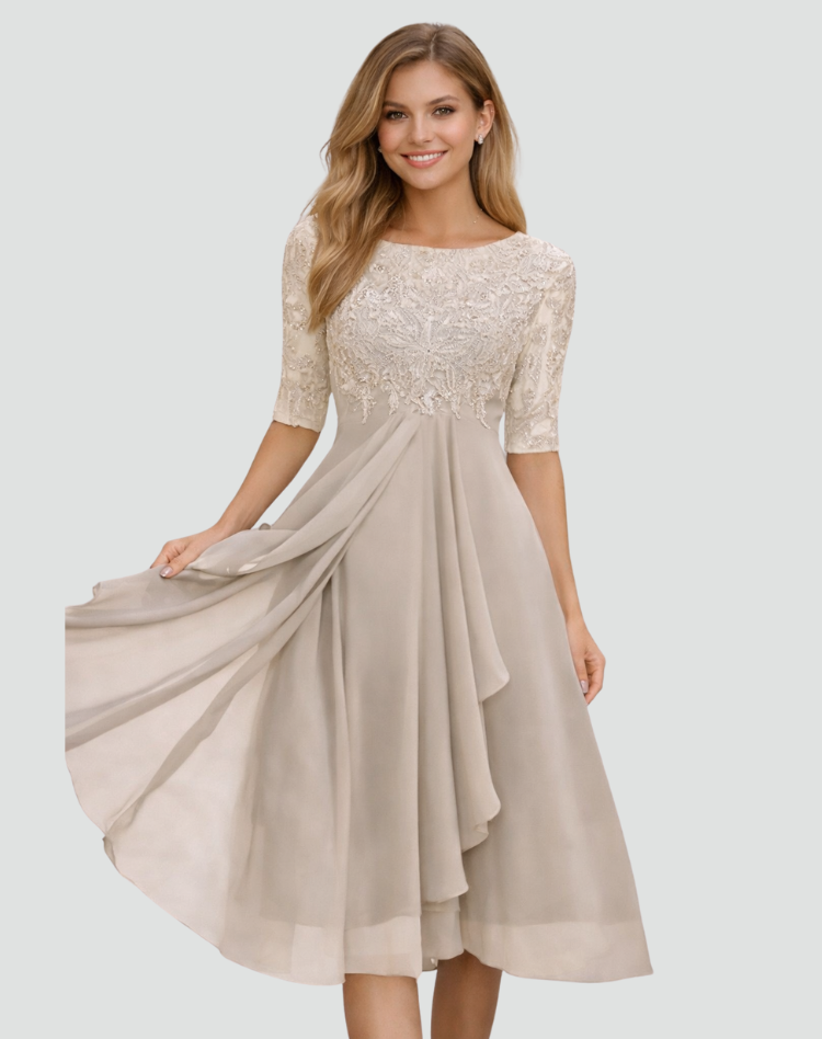 Midi party dress Women's Regular Fit Lace Three-Quarter Sleeve