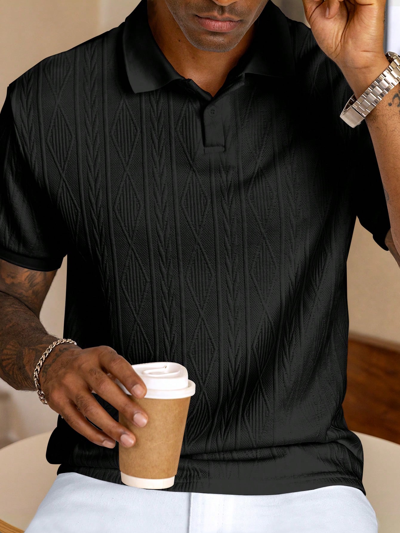 Men's Short Sleeve Polo Shirt With Button Details