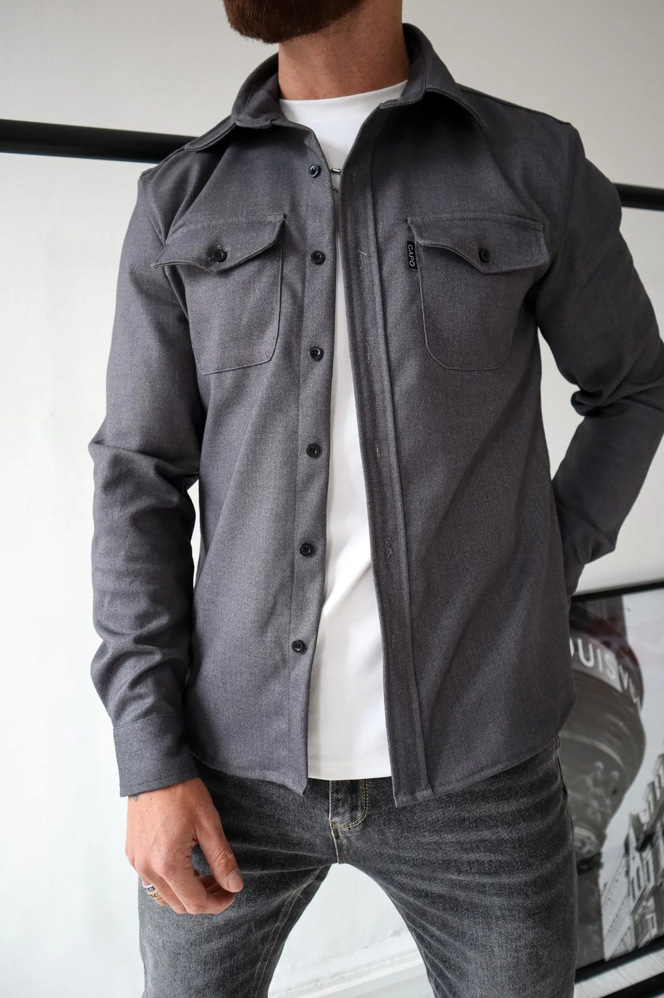Men Overshirt Jacket Chest Pockets Spring Autumn Casual Lightweight