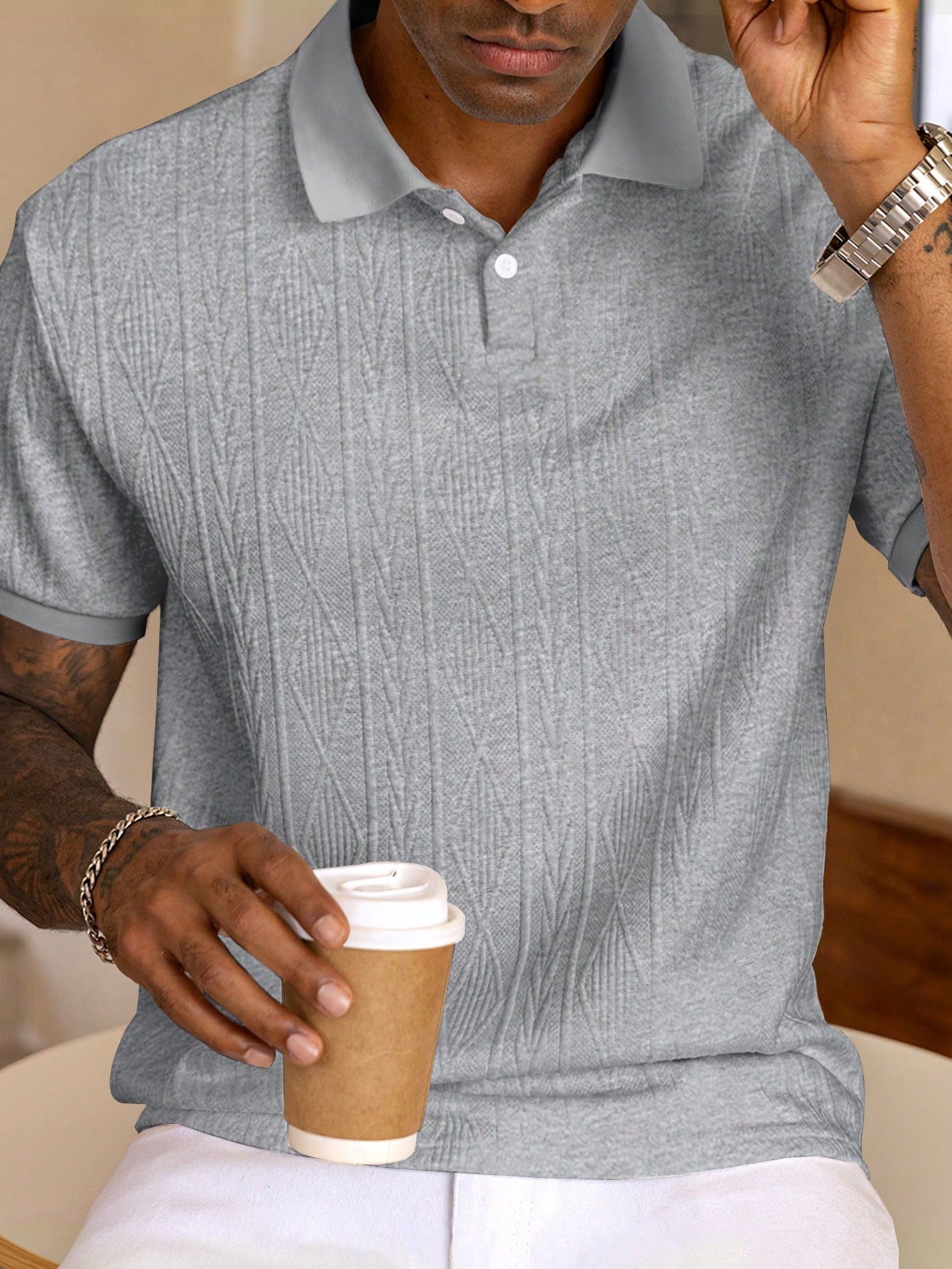 Men's Short Sleeve Polo Shirt With Button Details
