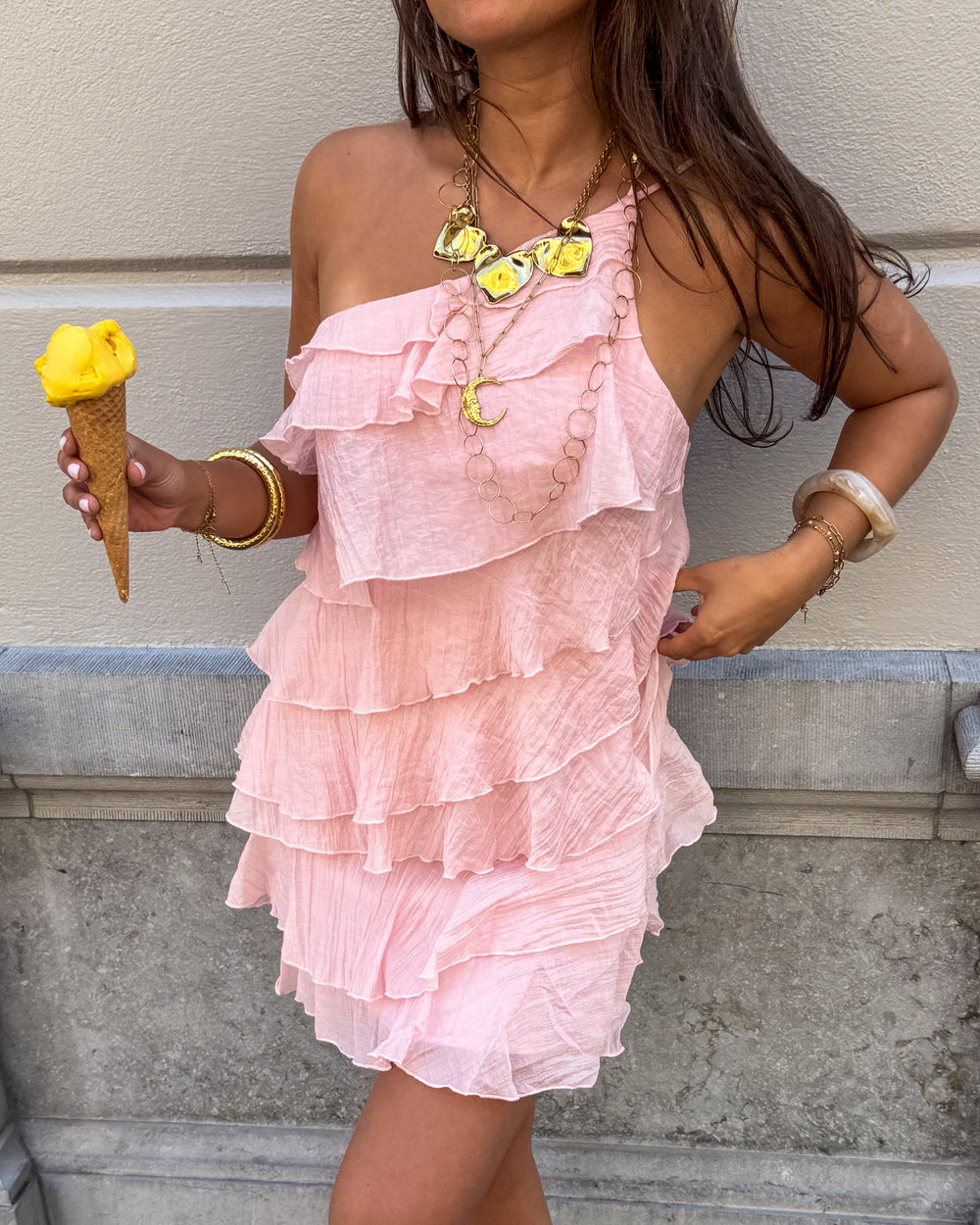 Women's Mini Dress Ruffles Asymmetric Shoulder Strap Casual Summer