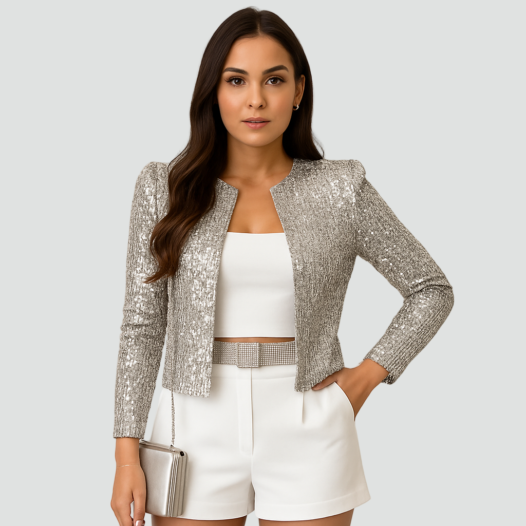 Women's Short Sequin Blazer with Open Front