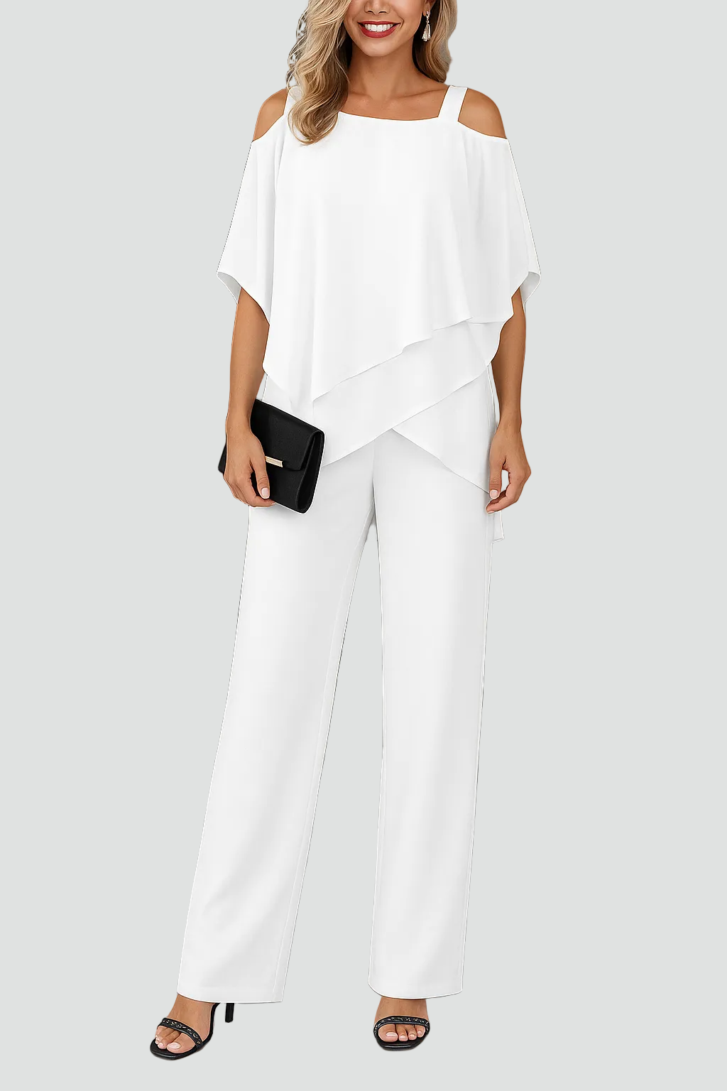 Elegant Airy Women's Set With Off-Shoulder Top And Wide-Leg Trousers