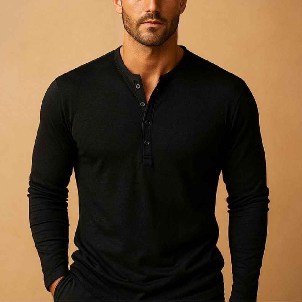 Men's Henley Shirt Long Sleeve Casual Button Top Comfort