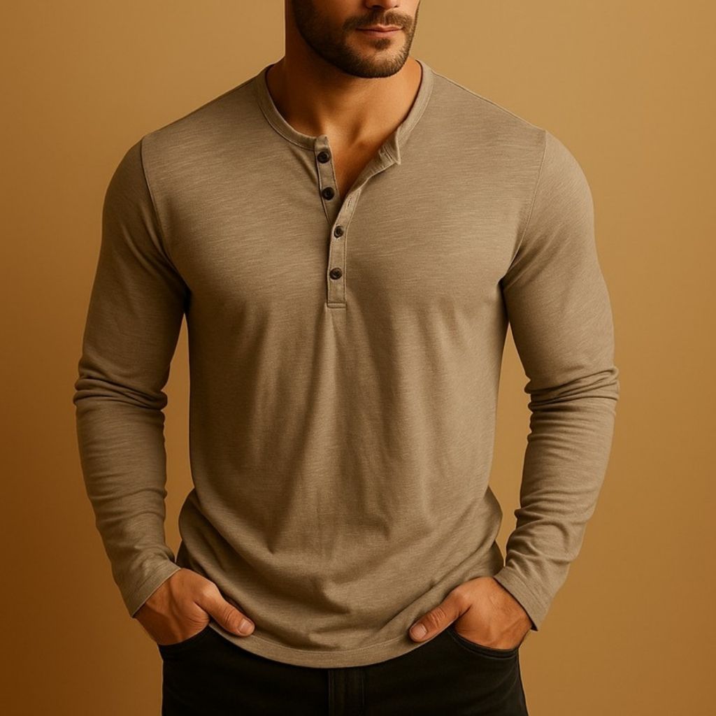 Men's Henley Shirt Long Sleeve Casual Button Top Comfort