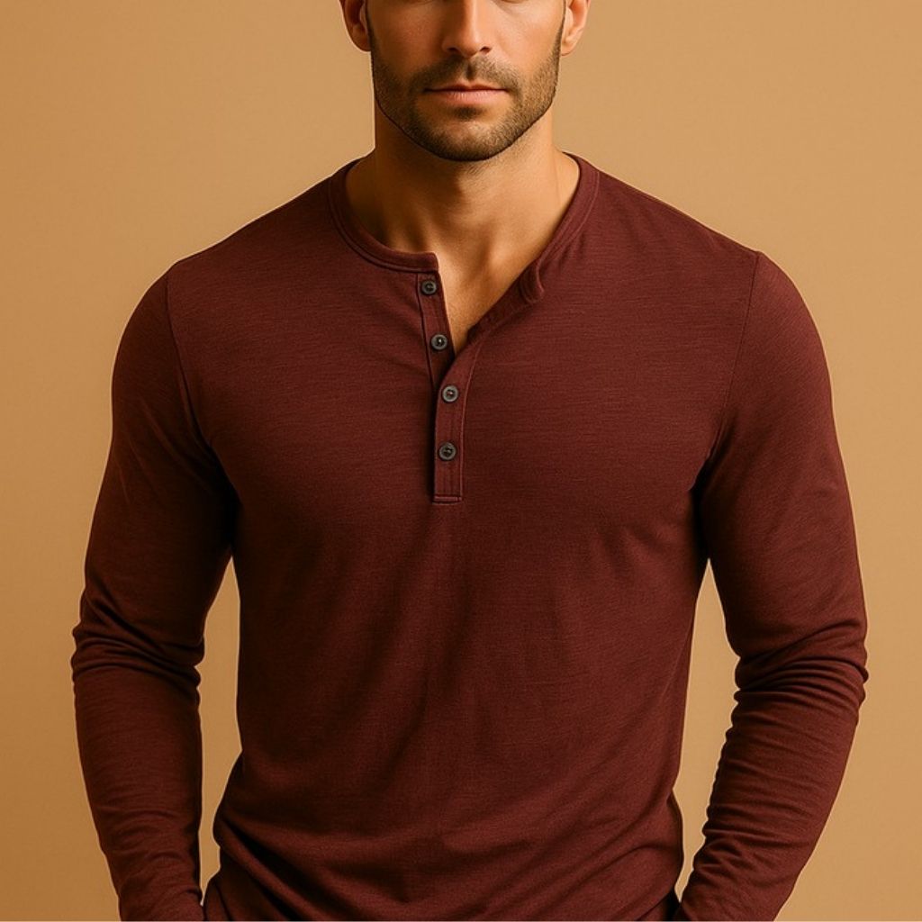 Men's Henley Shirt Long Sleeve Casual Button Top Comfort
