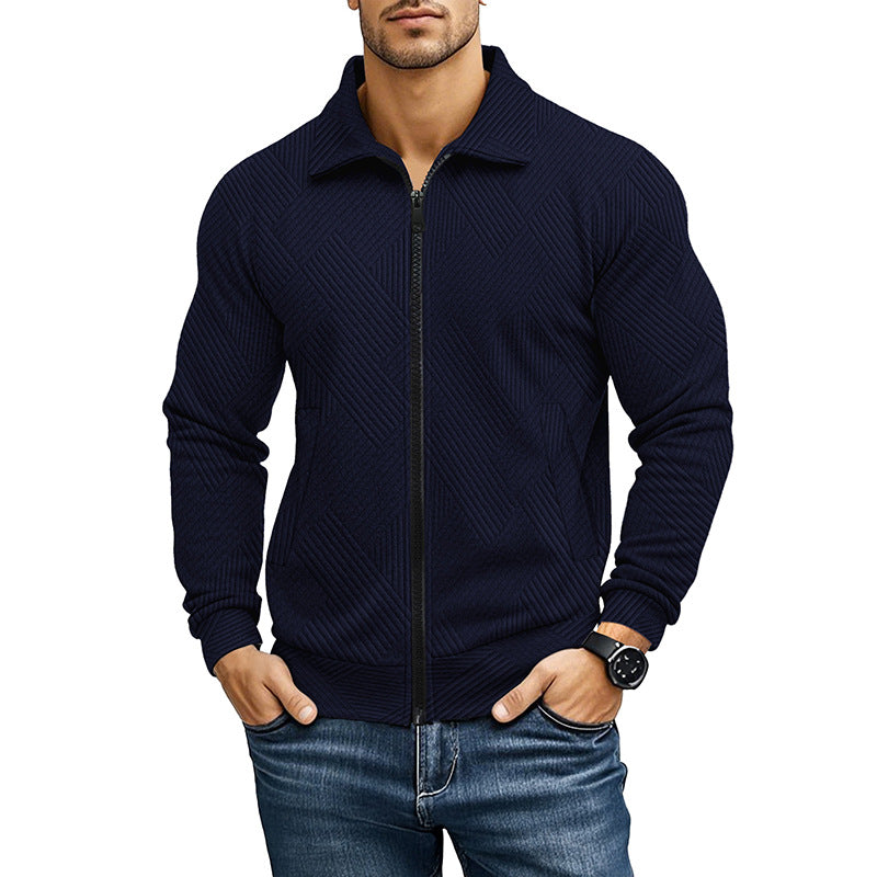 Comfortable Men's Vest with Ribbed Texture Pattern and Zipper