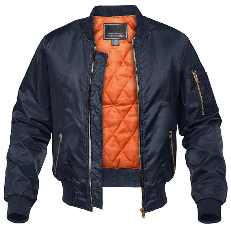Men's Bomber Jacket With Quilted Lining And Practical Pockets