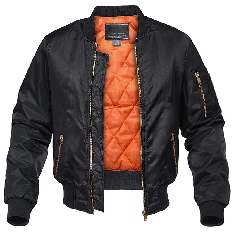 Men's Bomber Jacket With Quilted Lining And Practical Pockets