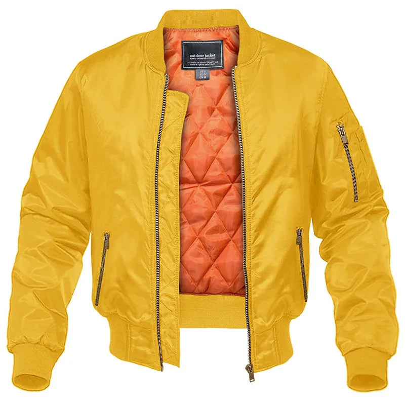 Men's Bomber Jacket With Quilted Lining And Practical Pockets