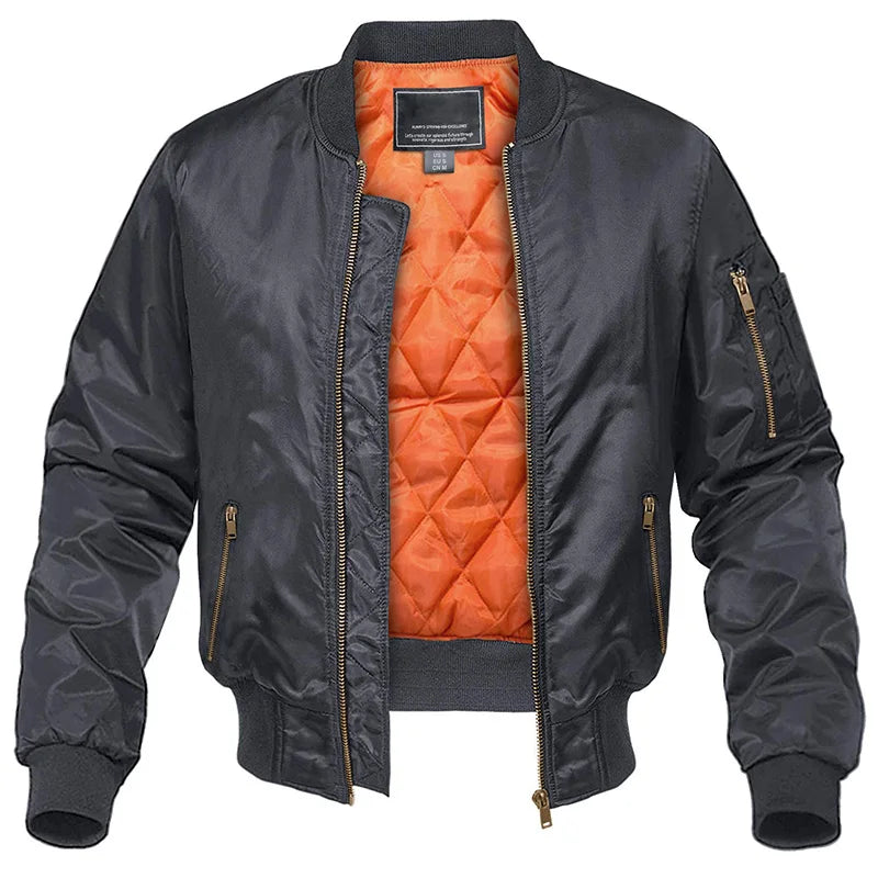Men's Bomber Jacket With Quilted Lining And Practical Pockets