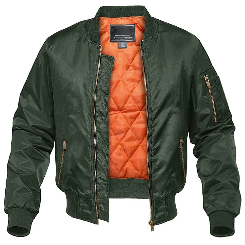 Men's Bomber Jacket With Quilted Lining And Practical Pockets