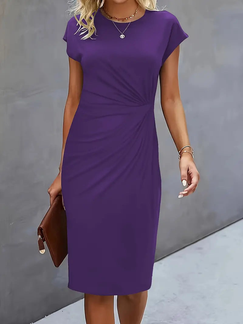 Timeless Women's Midi Dress With Round Neck And Flattering Silhouette