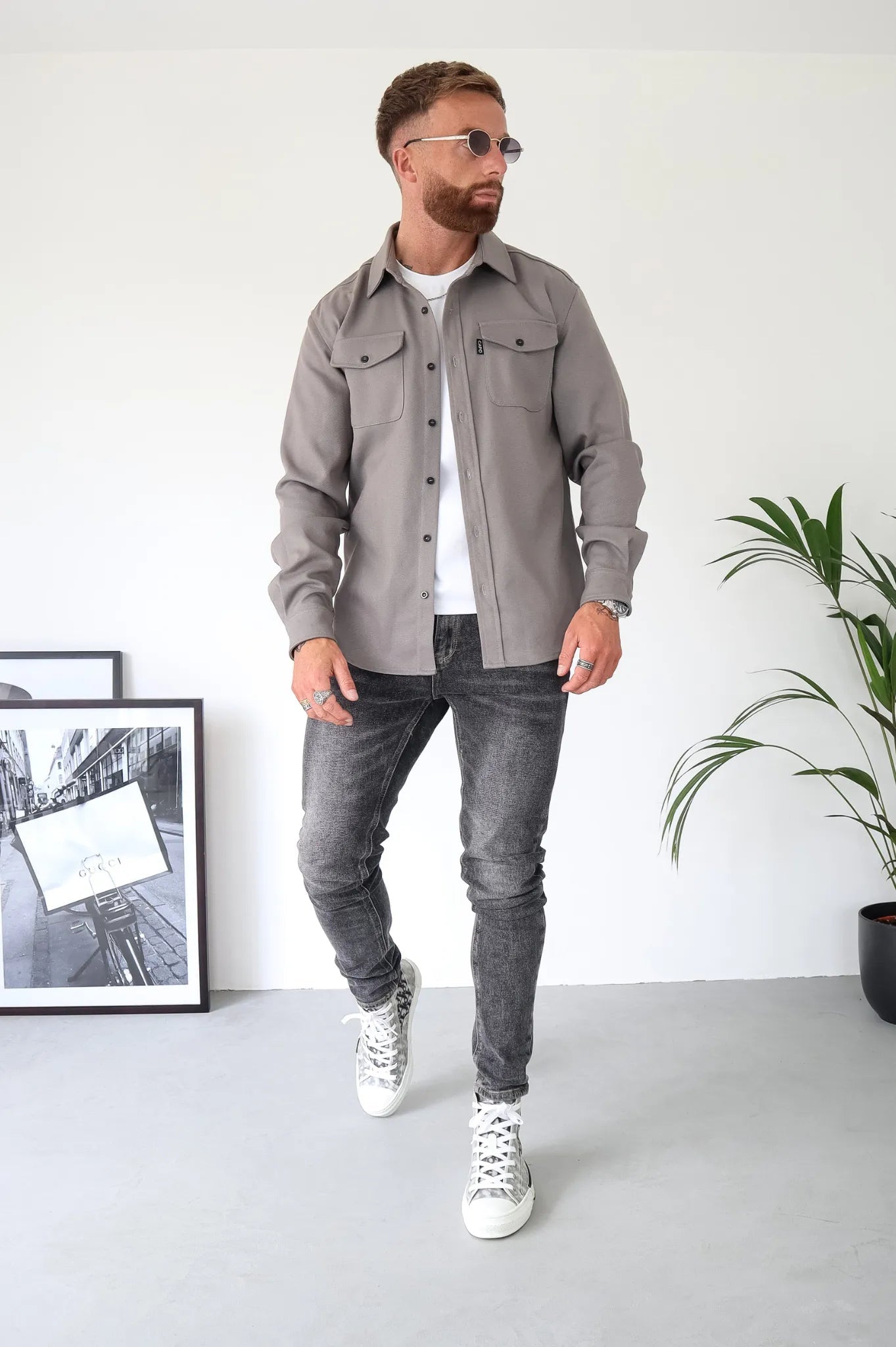 Men Overshirt Jacket Chest Pockets Spring Autumn Casual Lightweight
