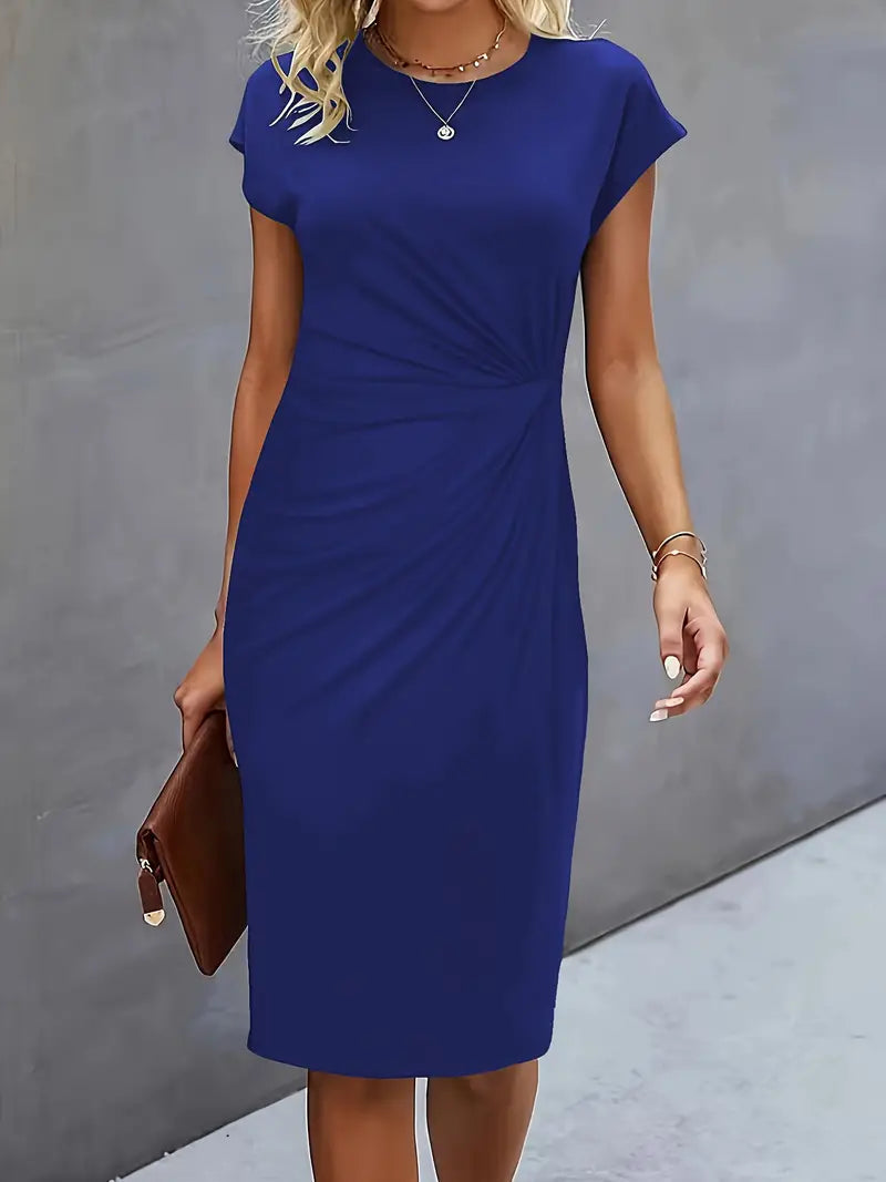 Timeless Women's Midi Dress With Round Neck And Flattering Silhouette