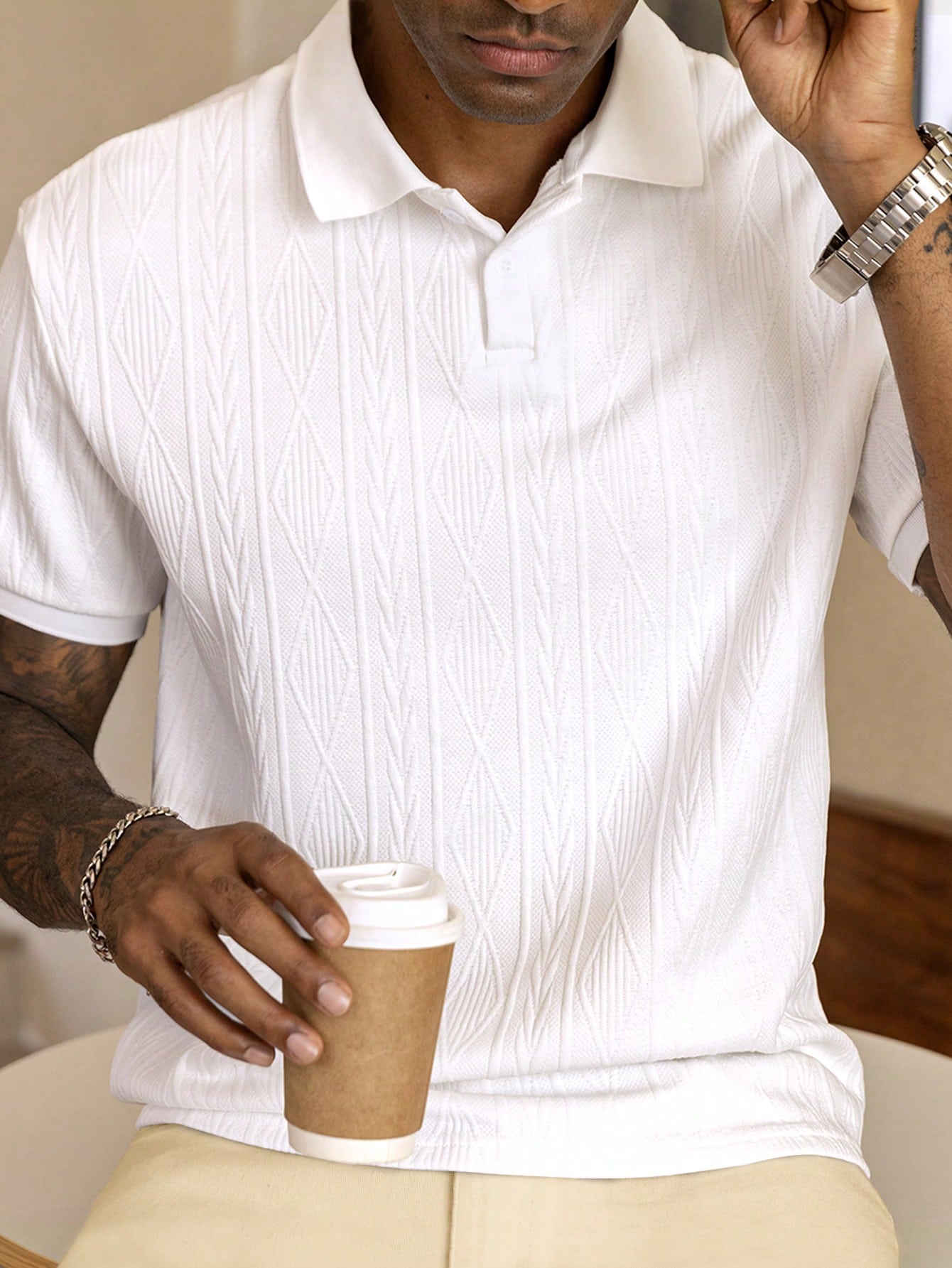 Men's Short Sleeve Polo Shirt With Button Details