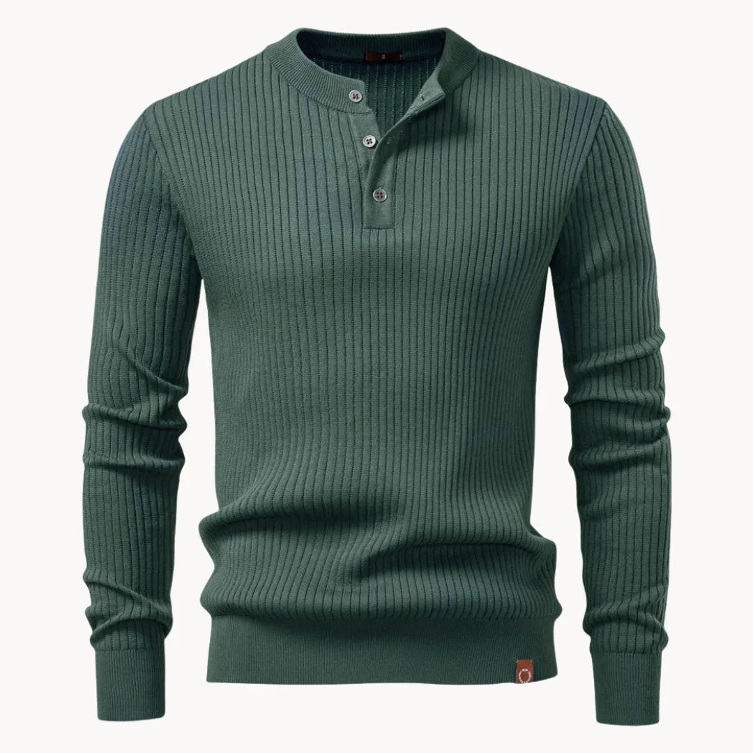 Men's Round Neck Sweater with Button Placket for Daily Use