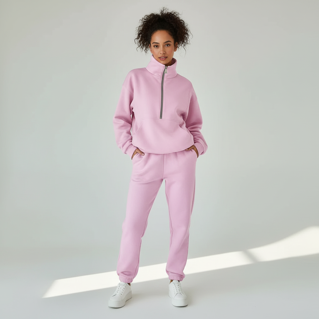 Women's Sporty Half-Zip Sweater and Casual Pants Regular Fit Set